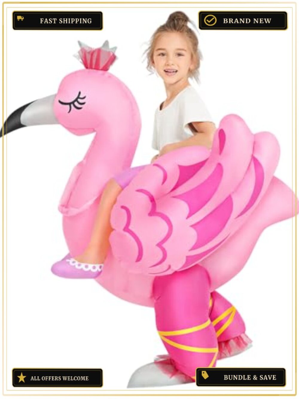 Kids Inflatable Flamingo Costume Halloween Ride On Blow Up Suit